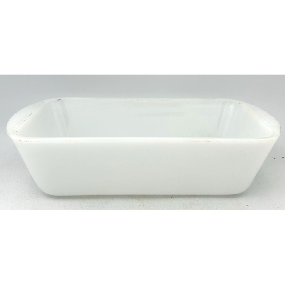 VTG GLASBAKE MILK GLASS 10" X 5" LOAF/BREAD PAN J522 1-1/4 QT USA
